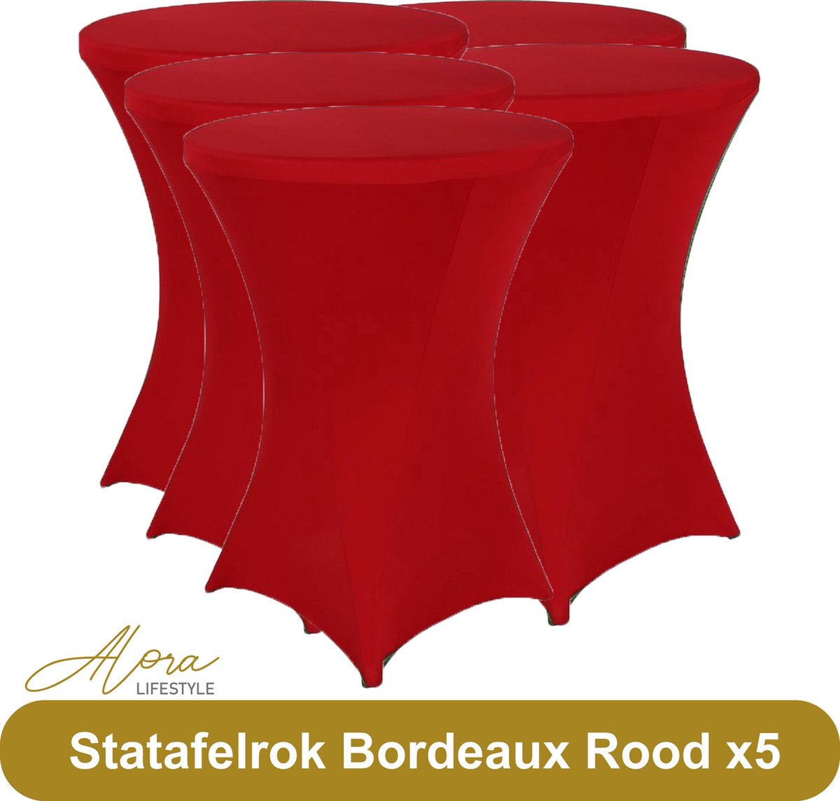 Statafelrok Bordeauxrood 80 cm per 5 - Alora tafelrok voor statafel - Statafelhoes - Bruiloft - Cocktailparty - Stretch Rok - Set van 5