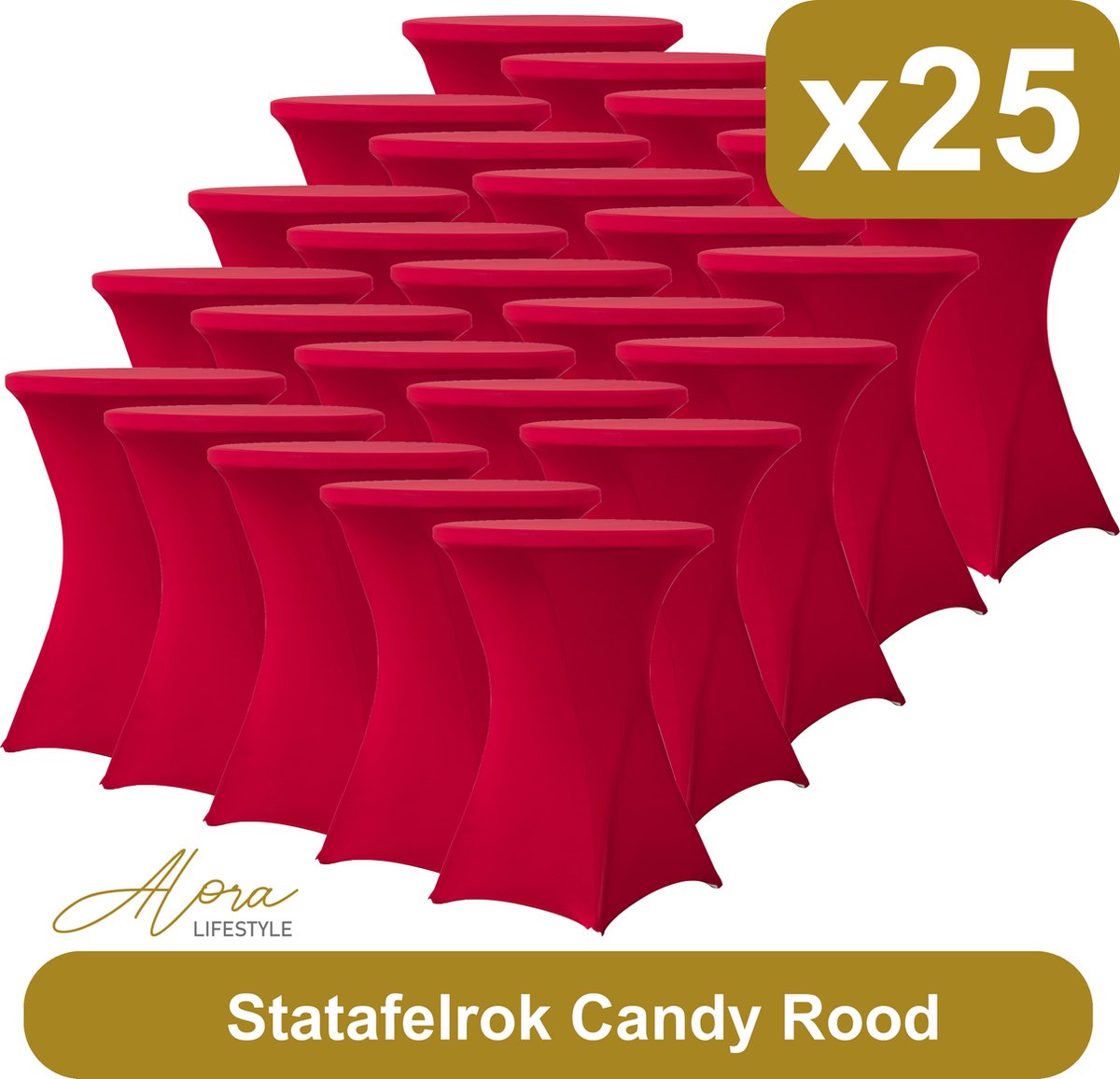 Statafelrok candy rood 80 cm - per 25 - partytafel -   tafelrok voor statafel - Statafelhoes - Bruiloft - Cocktailparty - Stretch Rok - Set van 25