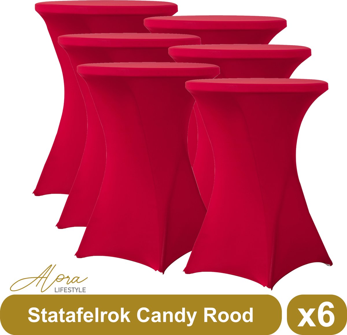 Statafelrok candy rood 80 cm - per 6 - partytafel -   tafelrok voor statafel - Statafelhoes - Bruiloft - Cocktailparty - Stretch Rok - Set van 6