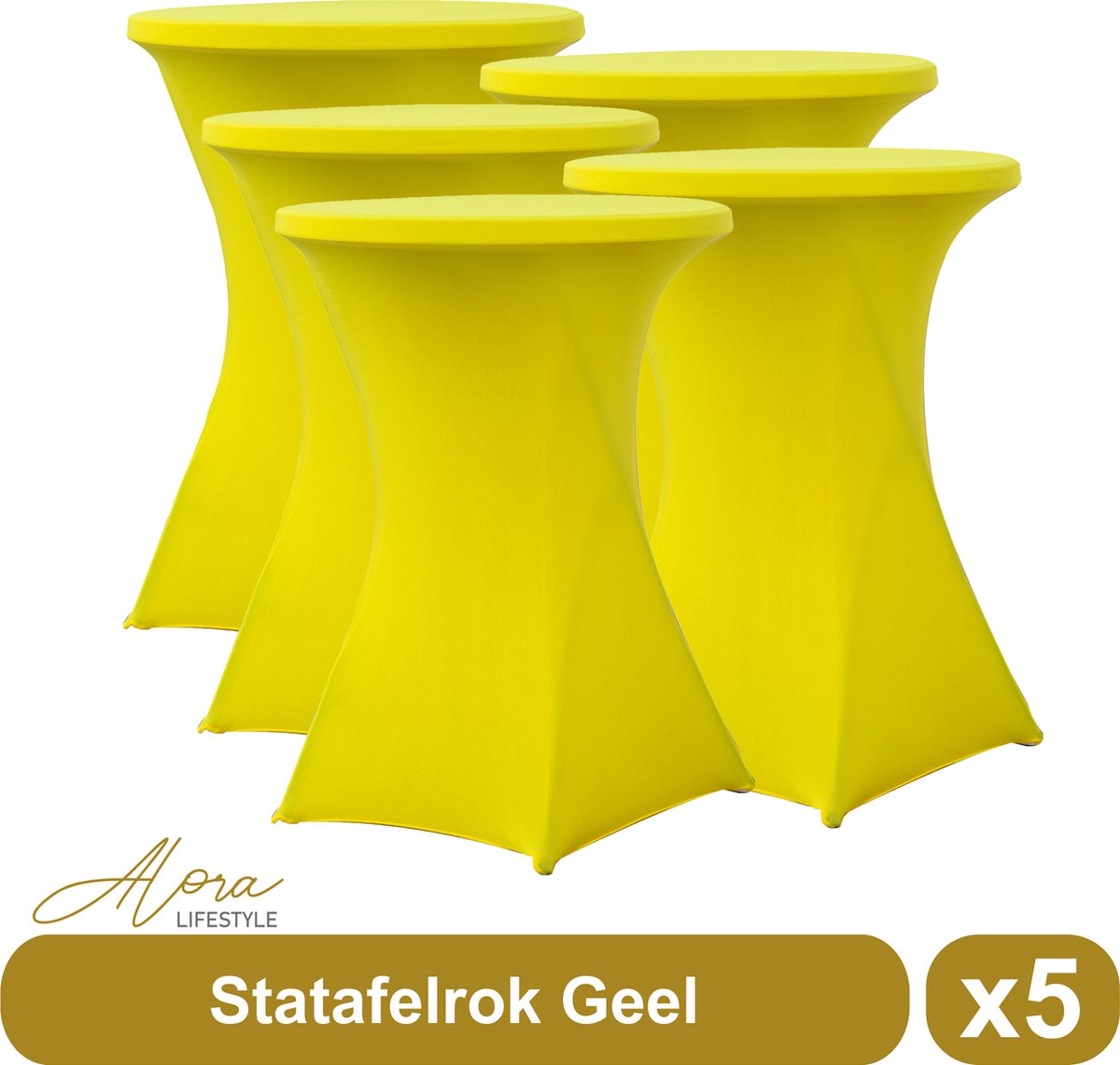 Statafelrok geel 80 cm - per 5 - partytafel -   tafelrok voor statafel - Statafelhoes - Bruiloft - Cocktailparty - Stretch Rok - Set van 5