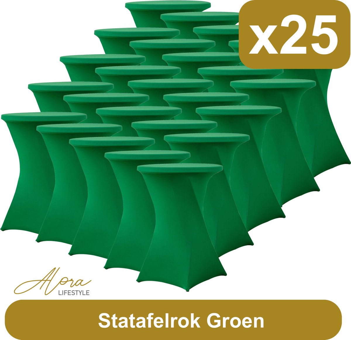 Statafelrok groen 80 cm - per 25 - partytafel -   tafelrok voor statafel - Statafelhoes - Bruiloft - Cocktailparty - Stretch Rok - Set van 25