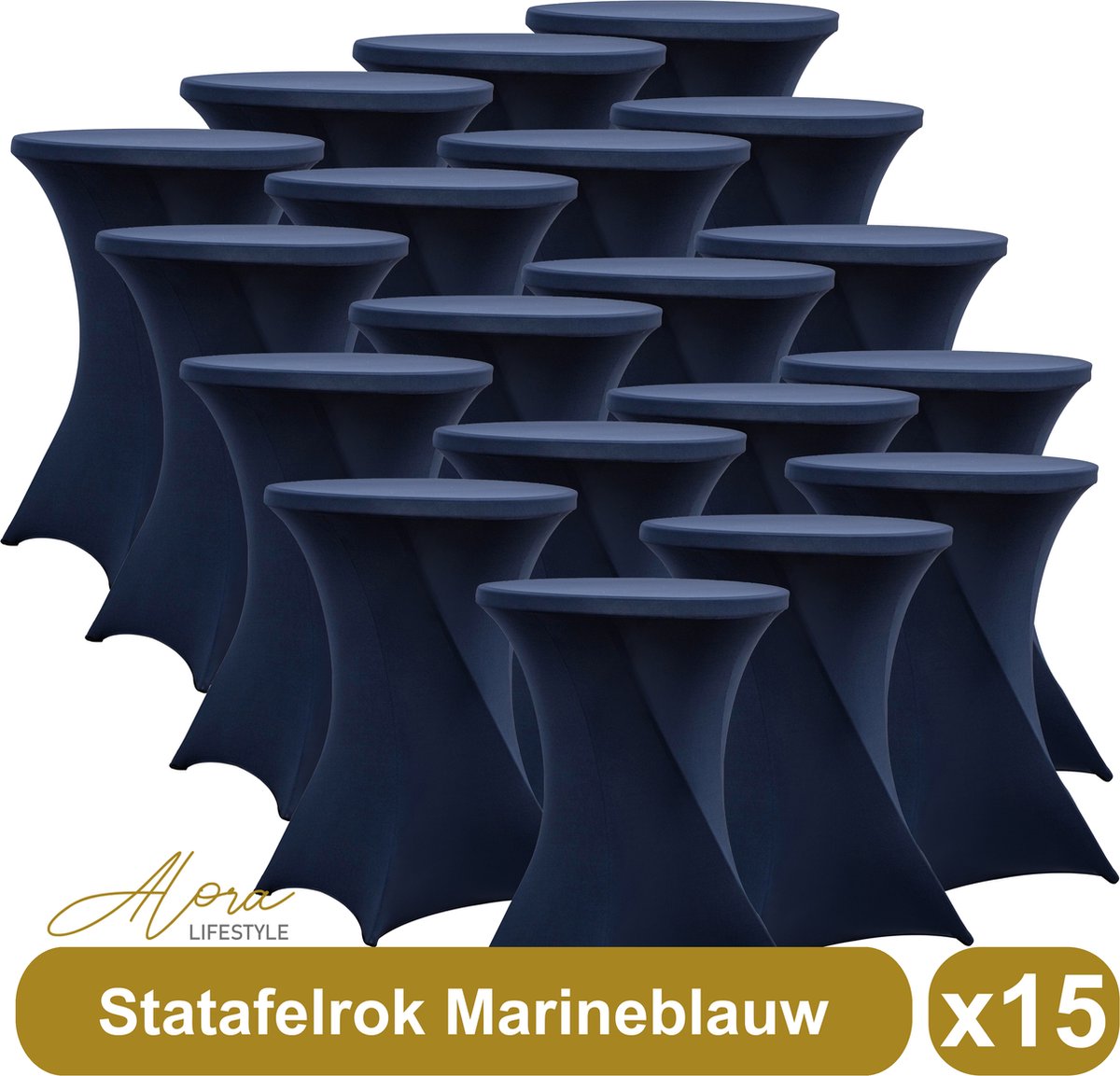 Statafelrok marineblauw 80 cm - per 15 - partytafel - Alora tafelrok voor statafel - Statafelhoes - Bruiloft - Cocktailparty - Stretch Rok - Set van 15