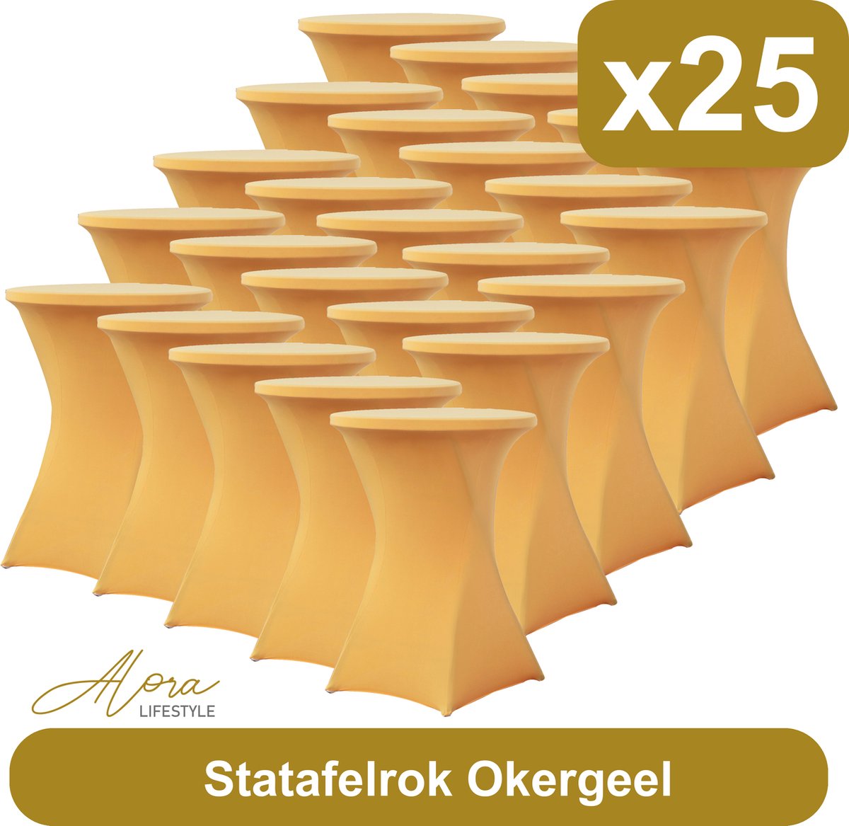 Statafelrok okergeel 80 cm - per 25 - partytafel - Alora tafelrok voor statafel - Statafelhoes - Bruiloft - Cocktailparty - Stretch Rok - Set van 25