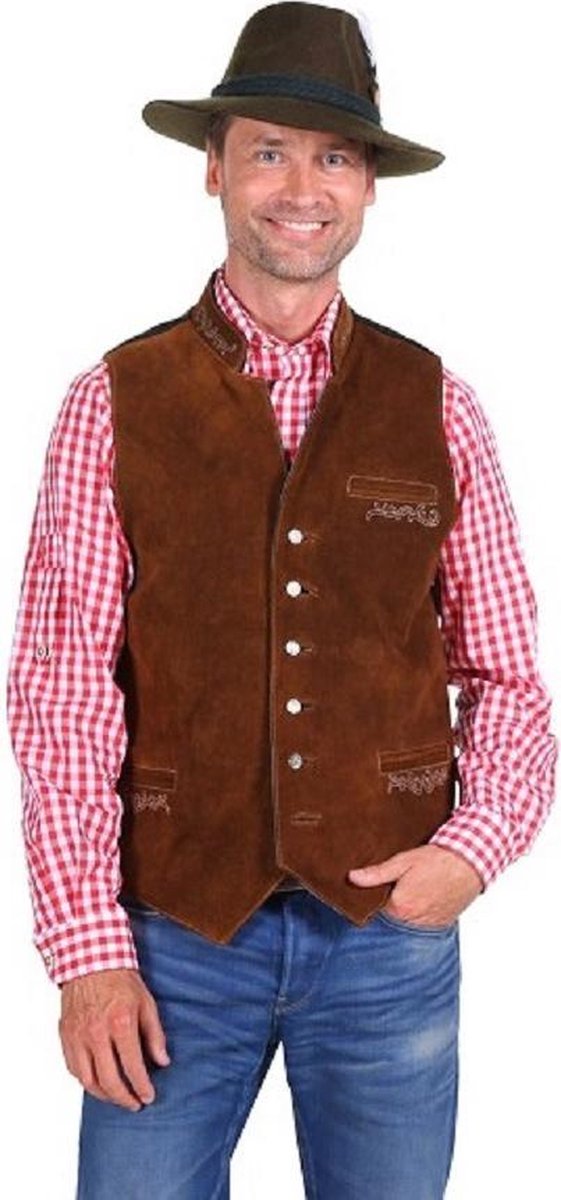 Tiroler - vest - gilet - leer Felix, Middelbruin -Vest - bierfeest - verkleedkleding (maat 46)