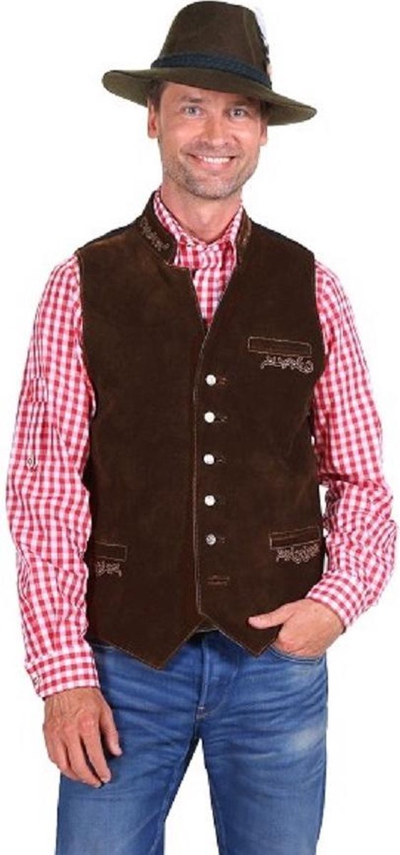 Tiroler - vest - gilet - leer Felix,  donker bruin -Vest - bierfeest - verkleedkleding (maat 46)