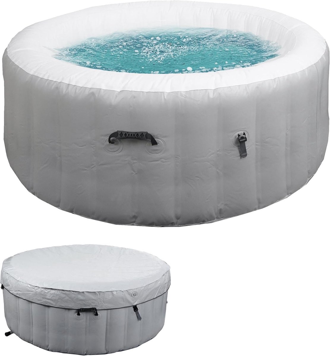 HWC-N97 Luxe Ronde Vervangingskuip $varnothing$ 180 x 63 cm - Opblaasbaar Binnen/Buiten Spa-Zwembad voor 4 Personen, PVC Gelamineerd Grijs/Wit door Alta Furniture