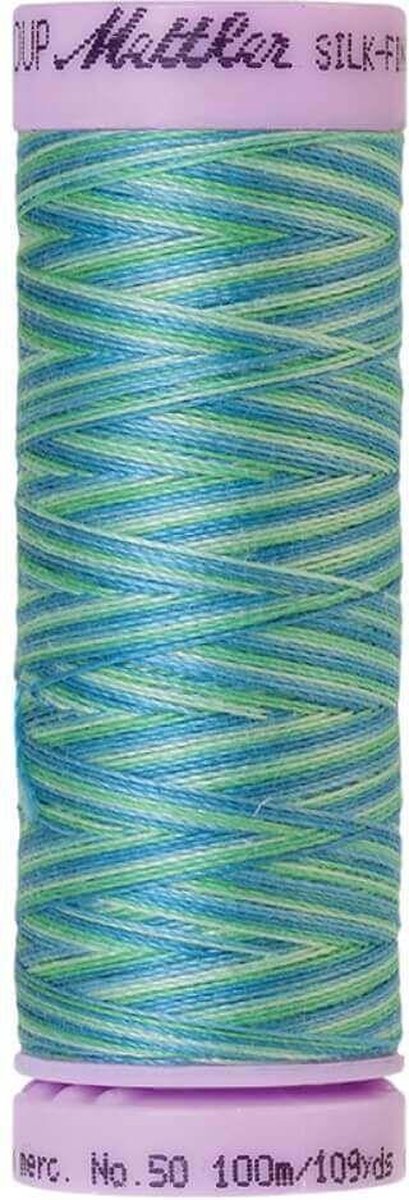 AMANN SILK-FINISH COTTON, MULTI-COLOR GAREN, BLAUW-GROEN, 100M, COL. 9814, PER STUK