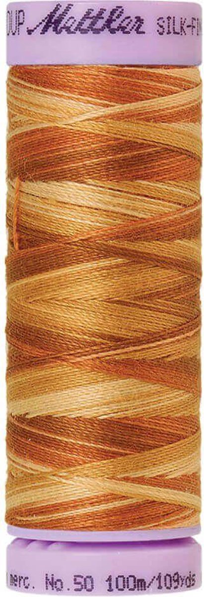 AMANN SILK-FINISH COTTON, MULTI-COLOR GAREN, BRUIN ,100M, COL. 9853, PER STUK.