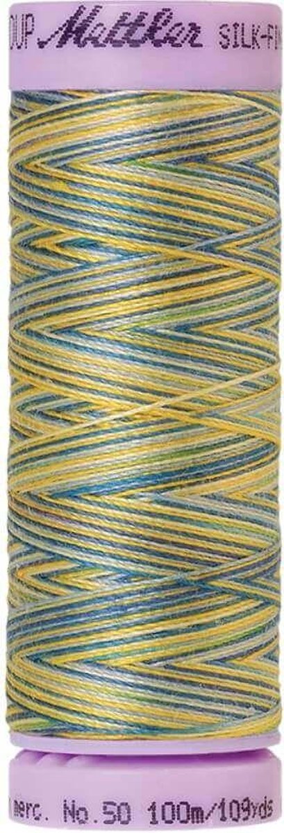 AMANN SILK-FINISH COTTON, MULTI-COLOR GAREN, GEEL-BLAUW, 100M, COL. 9829, PER STUK