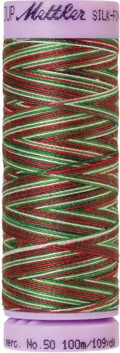 AMANN SILK-FINISH COTTON, MULTI-COLOR GAREN, GROEN-ROOD, 100M, COL. 9825, PER STUK