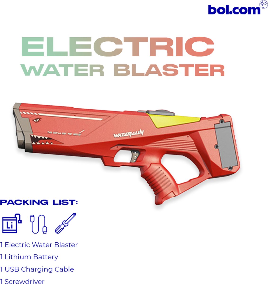 Amenzo© Elektrisch Waterpistool - Automatische Super Soaker - Watergun Blaster op Lithium Batterij - Buitenspeelgoed Jongens & Meisjes - 15m Bereik - Rood