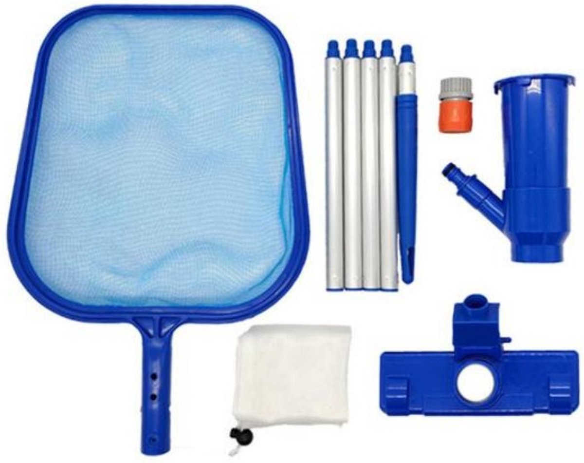 Amerce Zwembad Schoonmaakset – Pool Cleaning Kit - Inclusief Zwembadstofzuiger & Visnet - Blauw