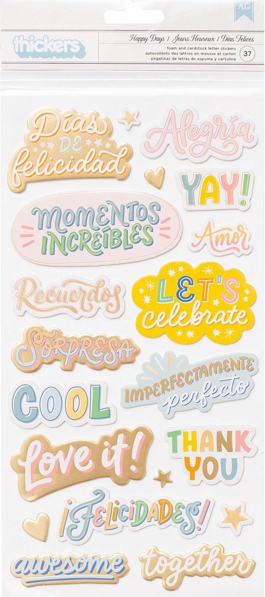 American Crafts - Thickers Buenos días Phrases printed cardstock on White foam