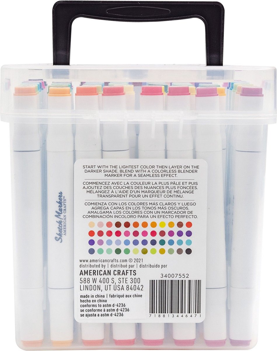 American Crafts Sketch Markers - Dubbele Punt - Value pack Doos - 48 stuks