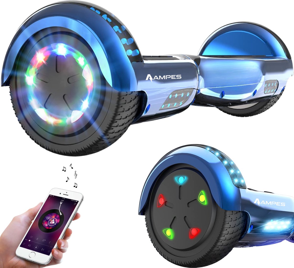 Ampes Hoverboard - Bluetooth Speaker - 24V 4.0 Ah Accu - Oxboard - 12 km/h - UL2272 Gecertificeerd - LED Verlichting - Anti lek banden - Belastbaar tot 120KG - 6.5 Inch - Inclusief Draagtas - 700W - Blauw