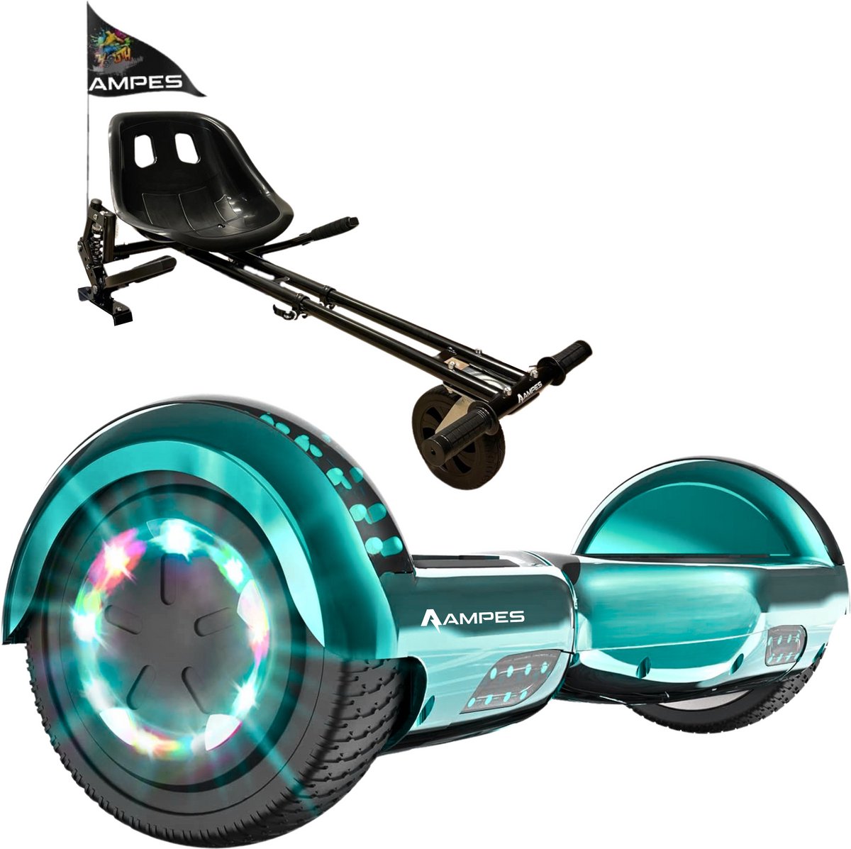   Hoverboard - Bluetooth Speaker - 24V 4.0 Ah Accu - Oxboard - 12 km/h - UL2272 Gecertificeerd - LED Verlichting - Anti lek banden - Belastbaar tot 120KG - 6.5 Inch - Inclusief Draagtas - 700W - Chroom Groen + Hoverkart met vering