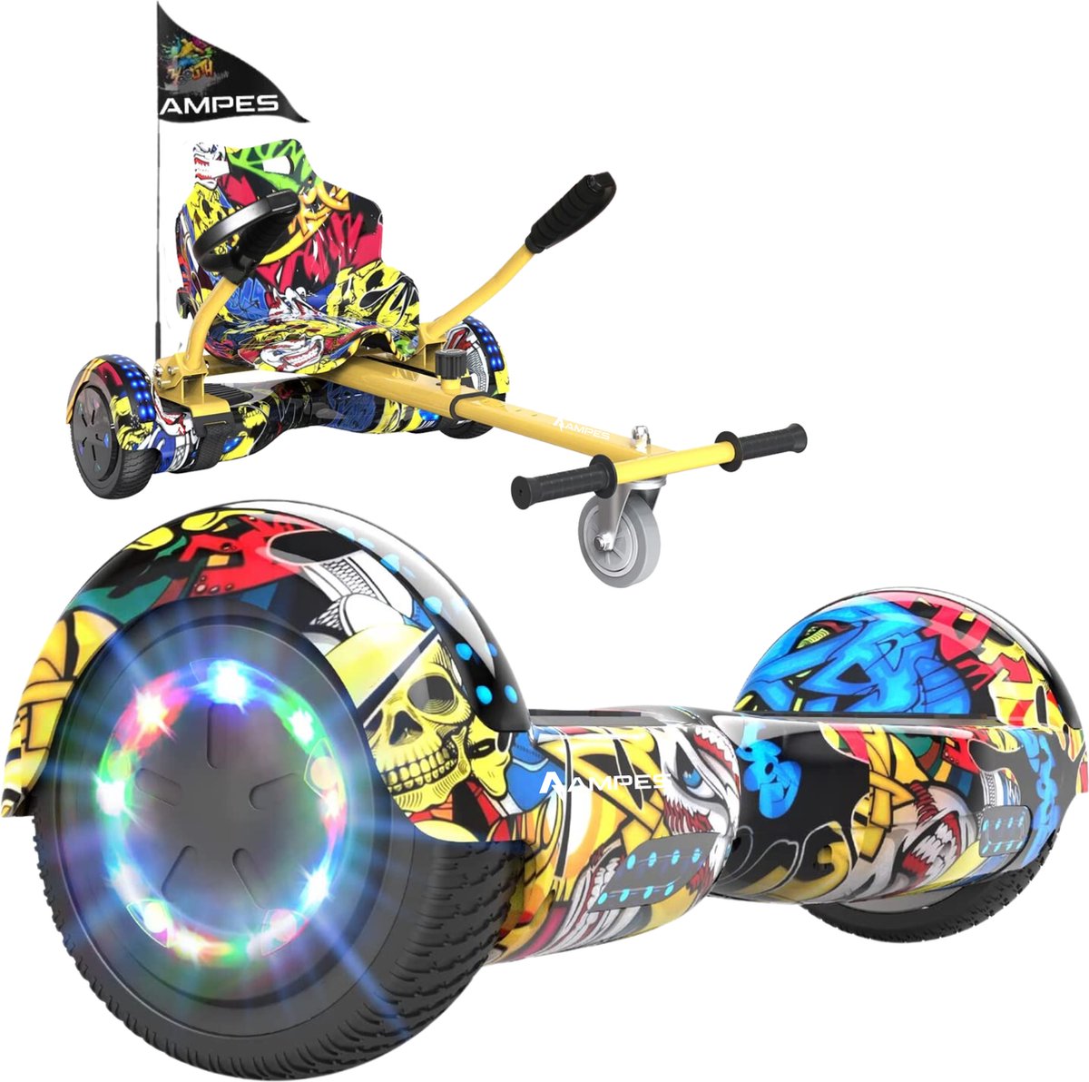 Ampes Hoverboard - Bluetooth Speaker - 24V 4.0 Ah Accu - Oxboard - 12 km/h - UL2272 Gecertificeerd - LED Verlichting - Anti lek banden - Belastbaar tot 120KG - 6.5 Inch - Inclusief Draagtas - 700W - Hiphop + Hoverkart hiphop