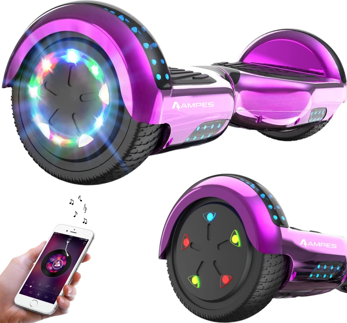 Ampes Hoverboard - Bluetooth Speaker - 24V 4.0 Ah Accu - Oxboard - 12 km/h - UL2272 Gecertificeerd - LED Verlichting - Anti lek banden - Belastbaar tot 120KG - 6.5 Inch - Inclusief Draagtas - 700W - Roze