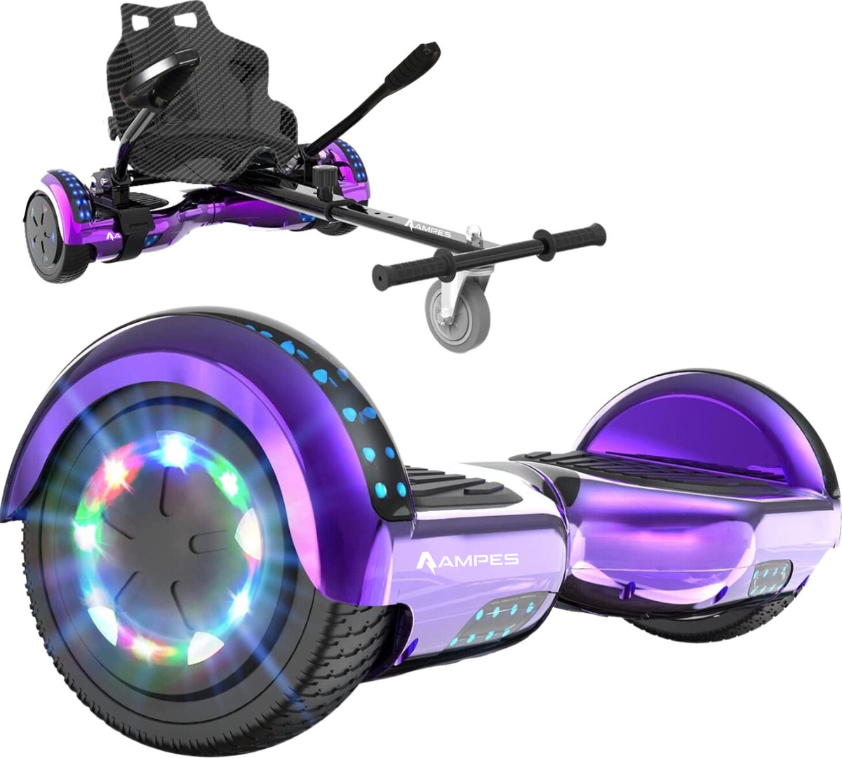   Hoverboard - Bluetooth Speaker - 24V 4.0 Ah Accu - Oxboard - 12 km/h - UL2272 Gecertificeerd - LED Verlichting - Anti lek banden - Belastbaar tot 120KG - 6.5 Inch - Inclusief Draagtas - 700W Wielen - Chroom Paars + Hoverkart