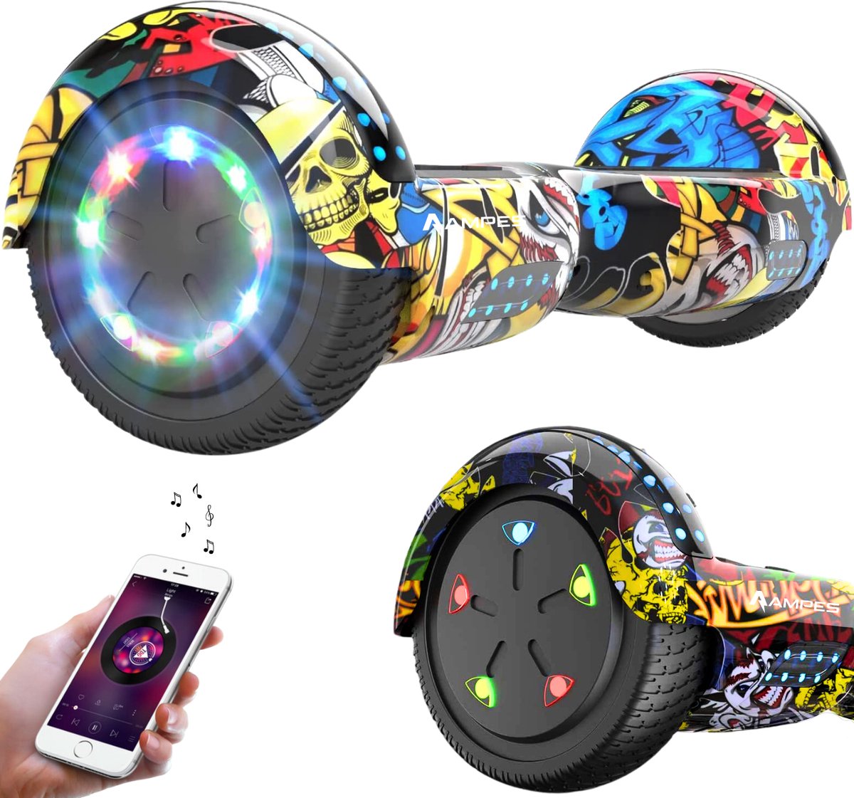 Ampes Hoverboard - Bluetooth Speaker - 24V 4.0 Ah Accu - Oxboard - 12 km/h - UL2272 Gecertificeerd - LED Verlichting - Anti lek banden - Belastbaar tot 120KG - 6.5 Inch - Inclusief Draagtas - 700W Wielen - Hiphop