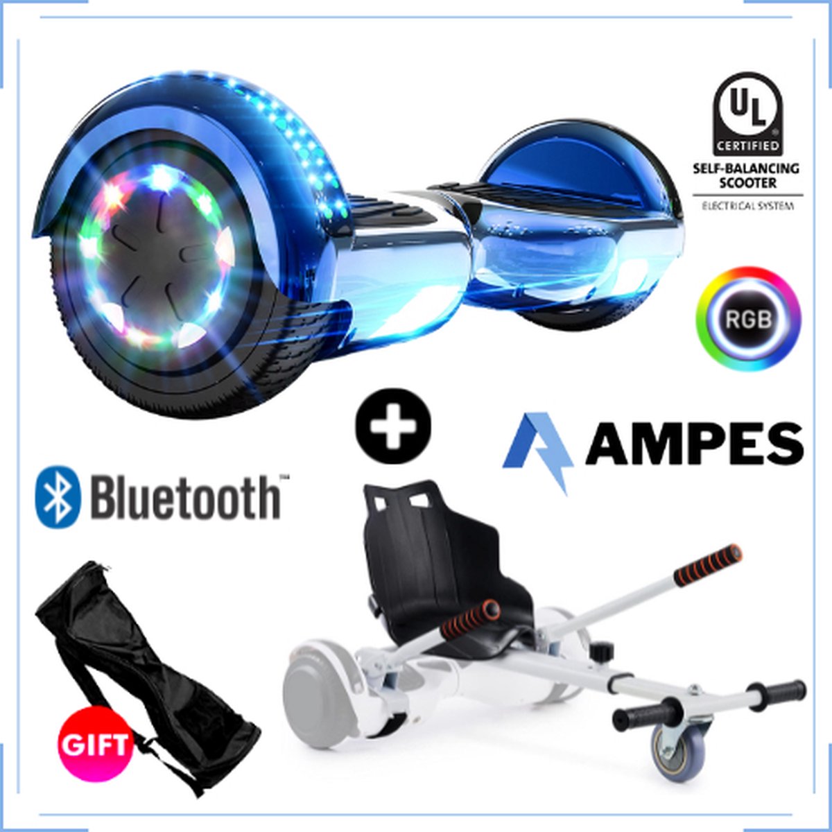 Ampes Hoverboard Blauw + Hoverkart Wit