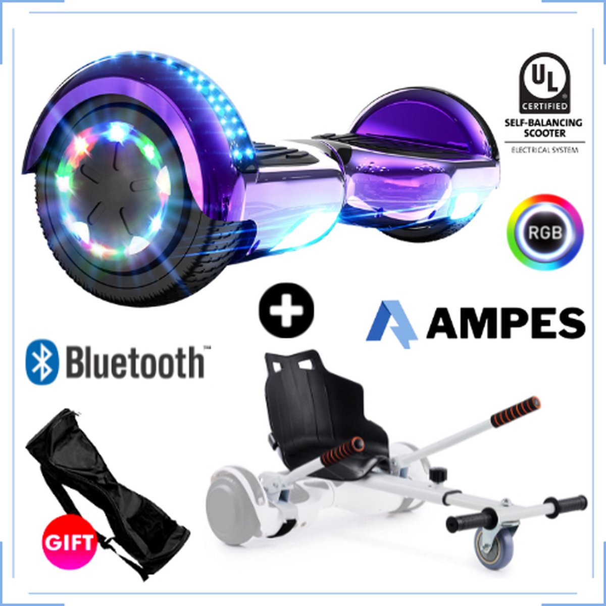 Ampes Hoverboard Paars + Hoverkart Wit