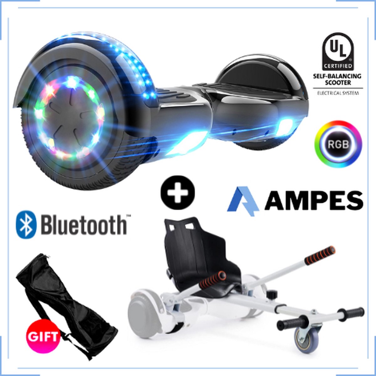 Ampes Hoverboard Zwart + Hoverkart Wit