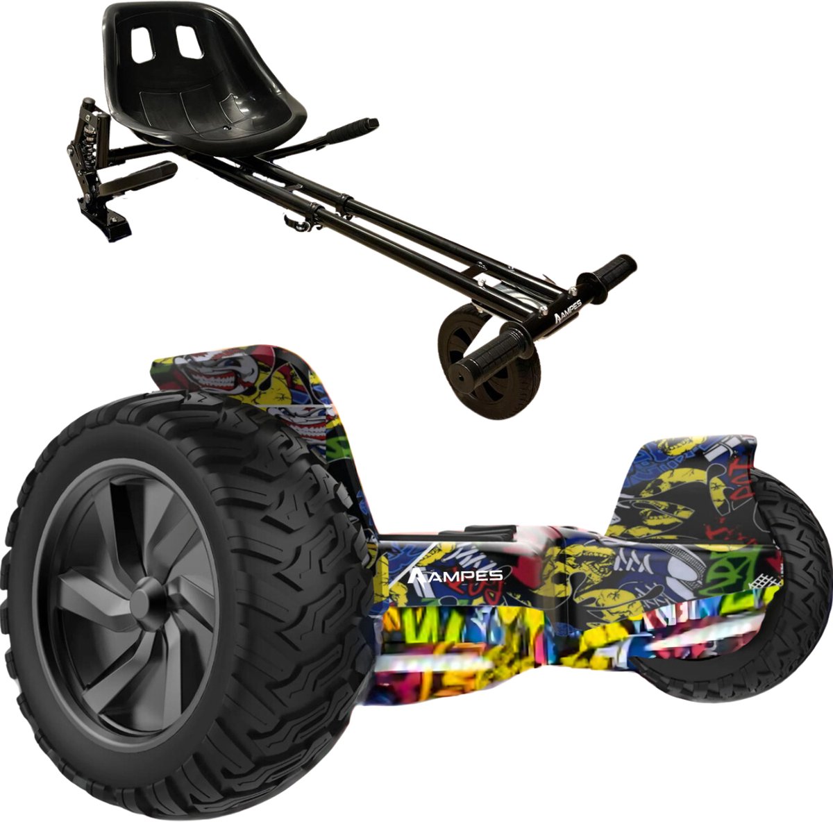 Off Road Hoverboard - Ampes - Bluetooth Speaker - 36V 4.0 Ah Accu - Oxboard - 15 km/h - UL2272 Gecertificeerd - LED Verlichting - Anti lek banden - Belastbaar tot 120KG - 8.5 Inch - Inclusief Draagtas - 800W Wielen - Hiphop + Hoverkart Vering