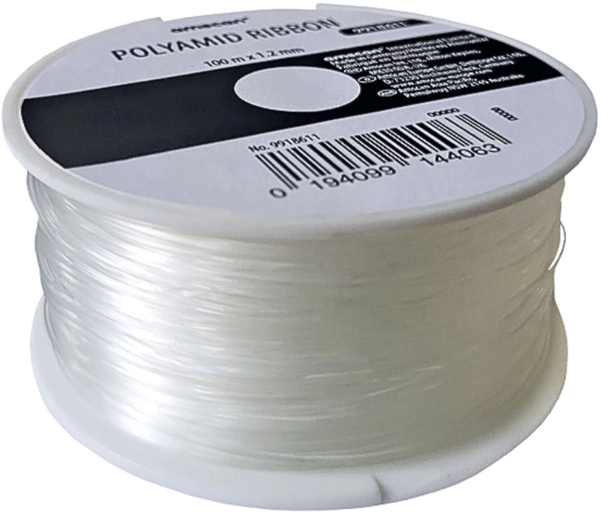 Draad op klos polyamide wit 1 mm x 100 meter, doos 12 stuks