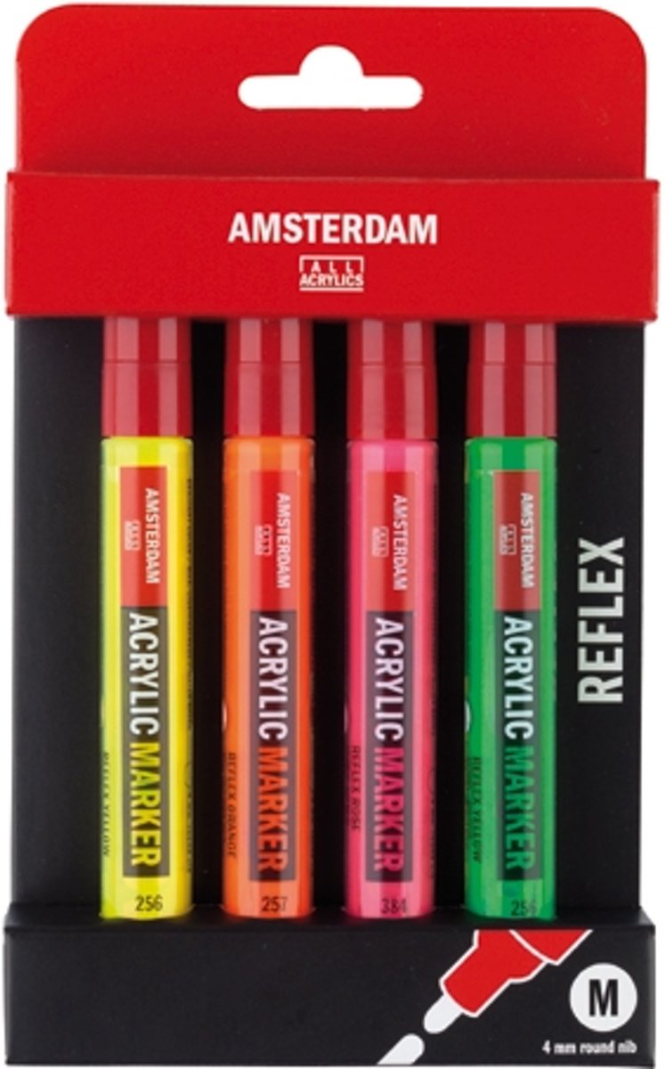 Marker set 4 reflex kleuren 4 mm