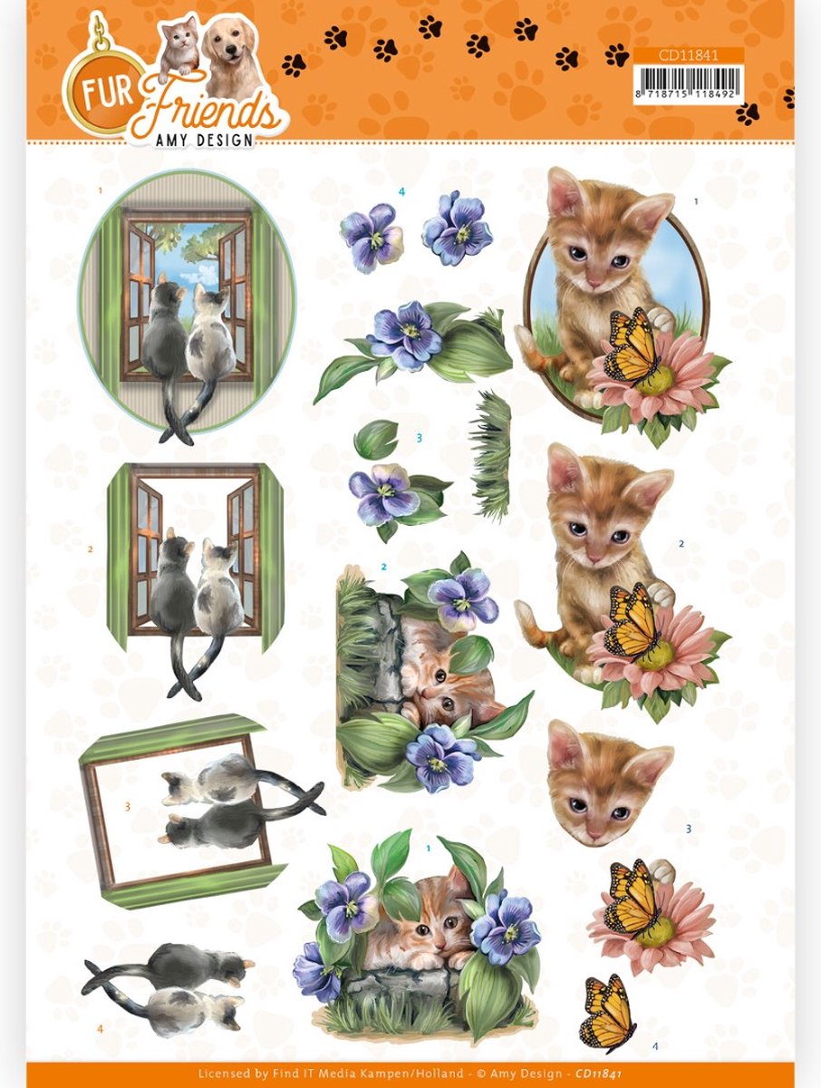 3D Cutting Sheet (knipvel) - Amy Design - Fur Friends - Cats at the Window