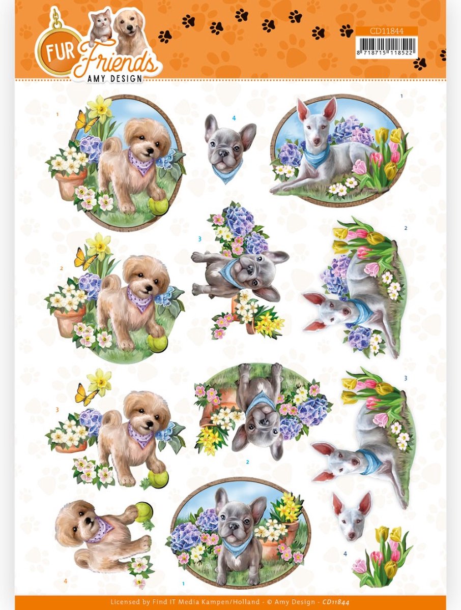 3D Cutting Sheet (knipvel) - Amy Design - Fur Friends - Dogs in the Garden