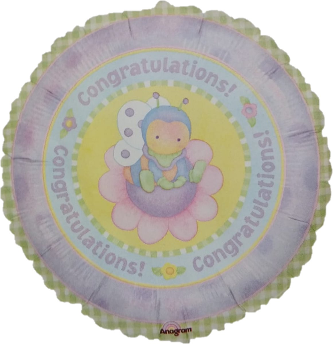 Anagram - Folieballon - Congratulations - Bloem met bij - Zonder vulling - 43cm