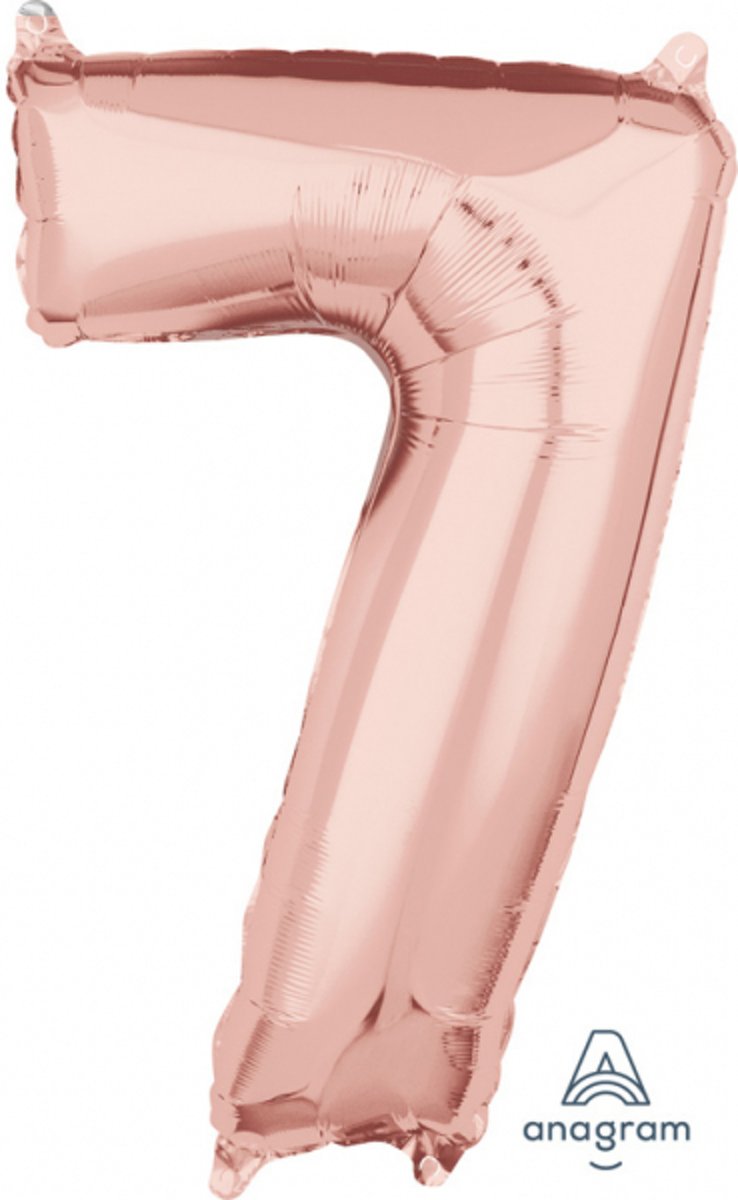 Ballon Foil Goud Roze Cijfer 7 - 66cm