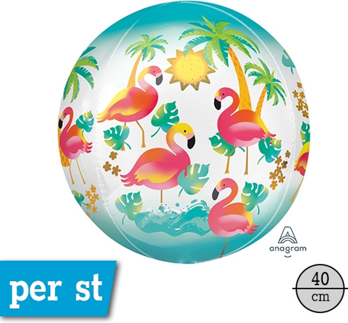 ORBZ rond folie ballon, Lets Flamingle, 38 x 40 cm, verpakt