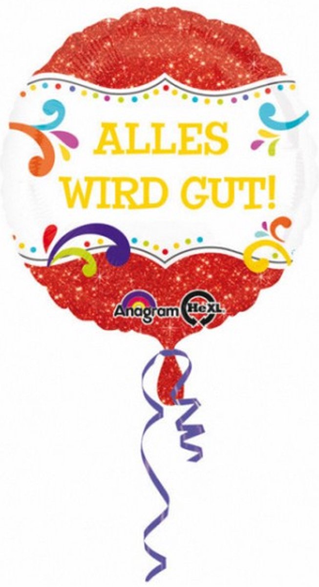 folieballon Alles wird Gut 43 cm rood/wit