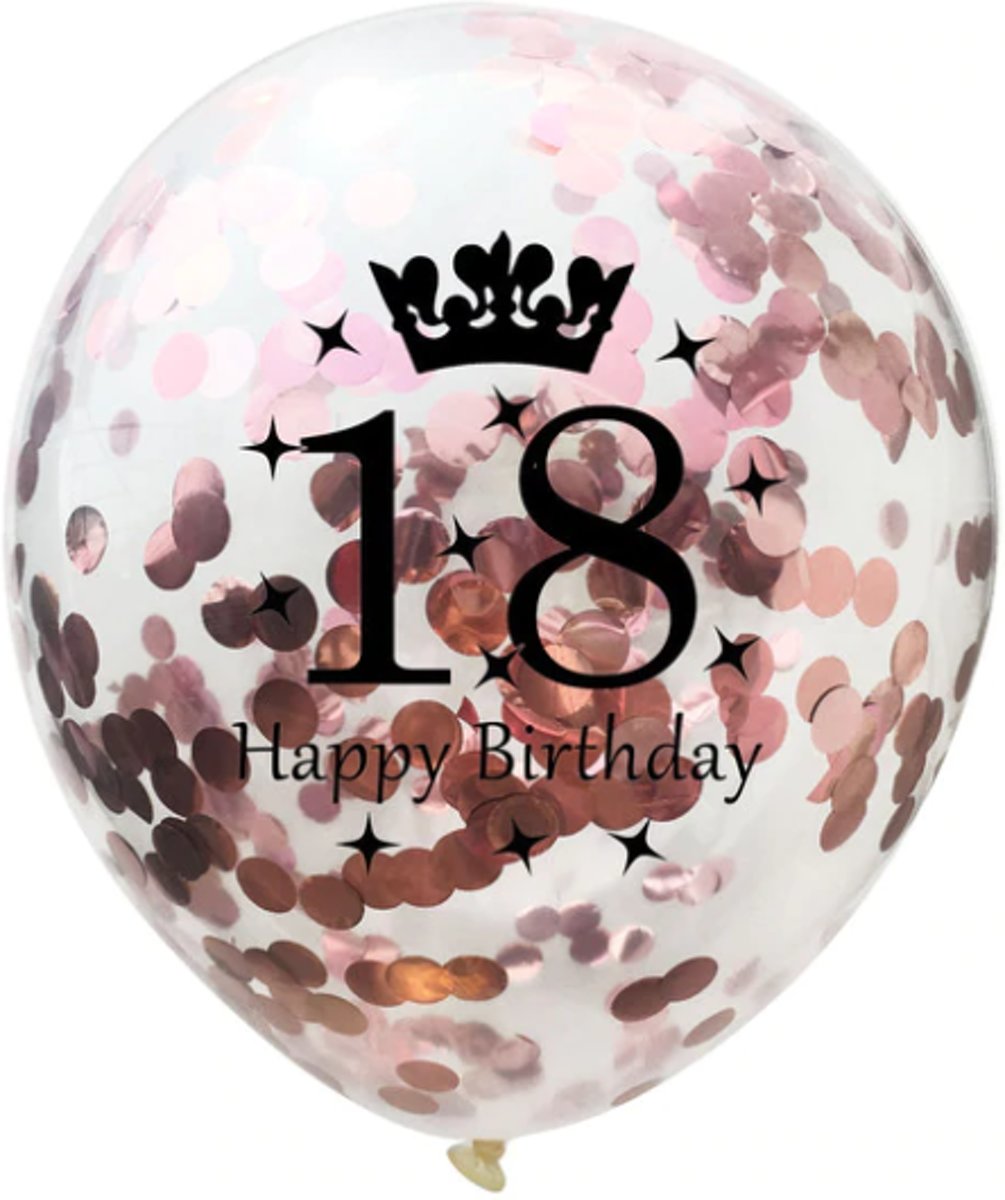 18 Jaar Ballonnen set - Confetti - 5 stuks - Metallic Rose - Balonnen - 30cm