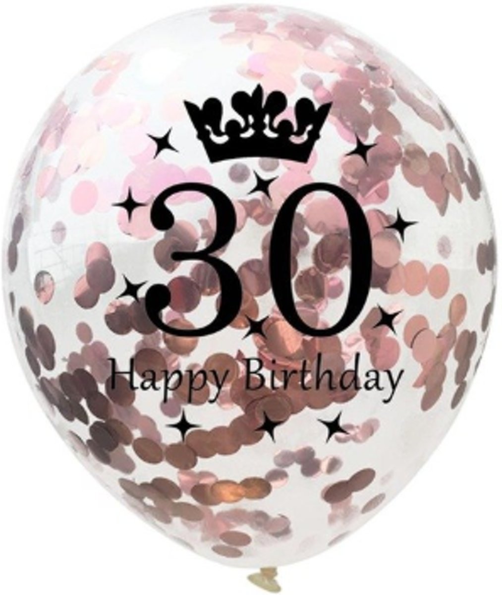 30 Jaar Ballonnen set - Confetti - 5 stuks - Metallic Rose - Balonnen - 30cm