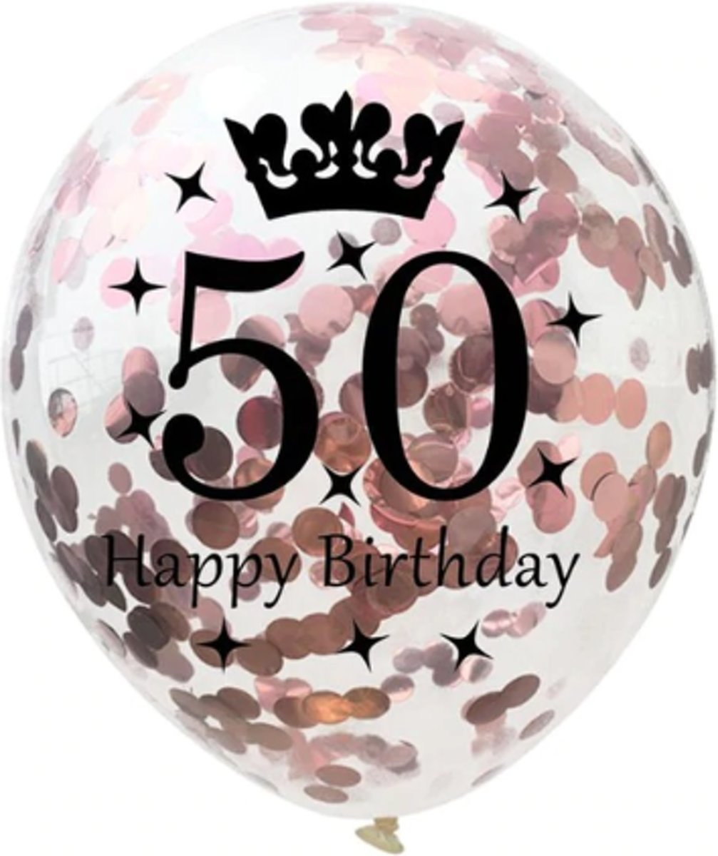 50 Jaar Ballonnen Set - Confetti - 5 stuks - Metallic Rose - Balonnen - 30cm