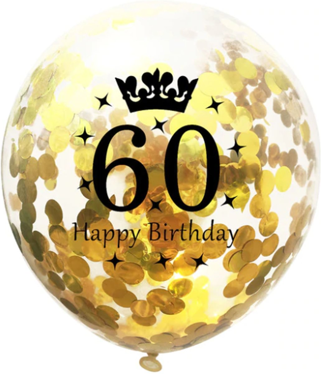 60 Jaar Ballonnen set - Confetti - 5 stuks - Goud - Balonnen - 30cm