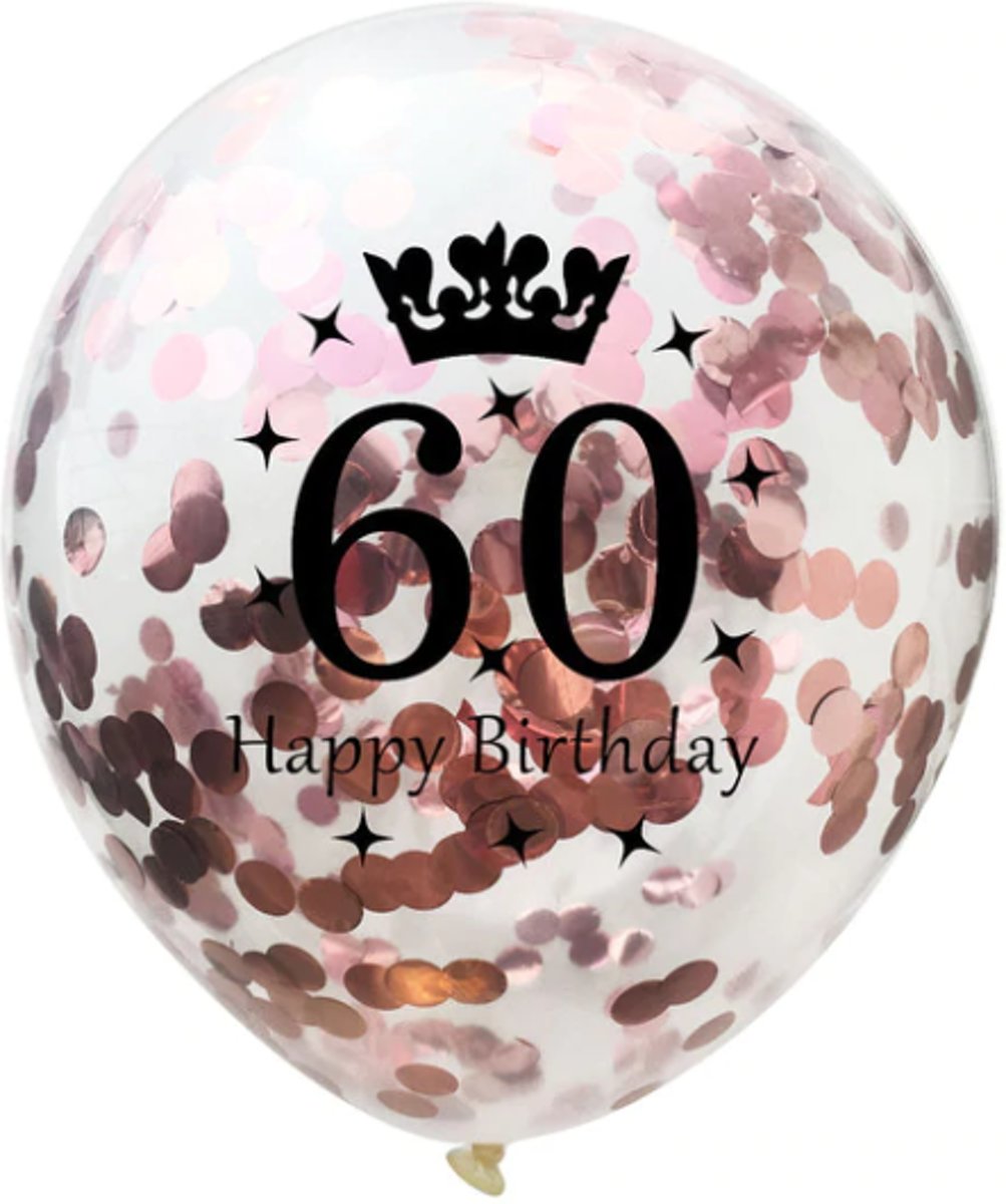 60 Jaar Ballonnen set - Confetti - 5 stuks - Metallic Rose - Balonnen - 30cm