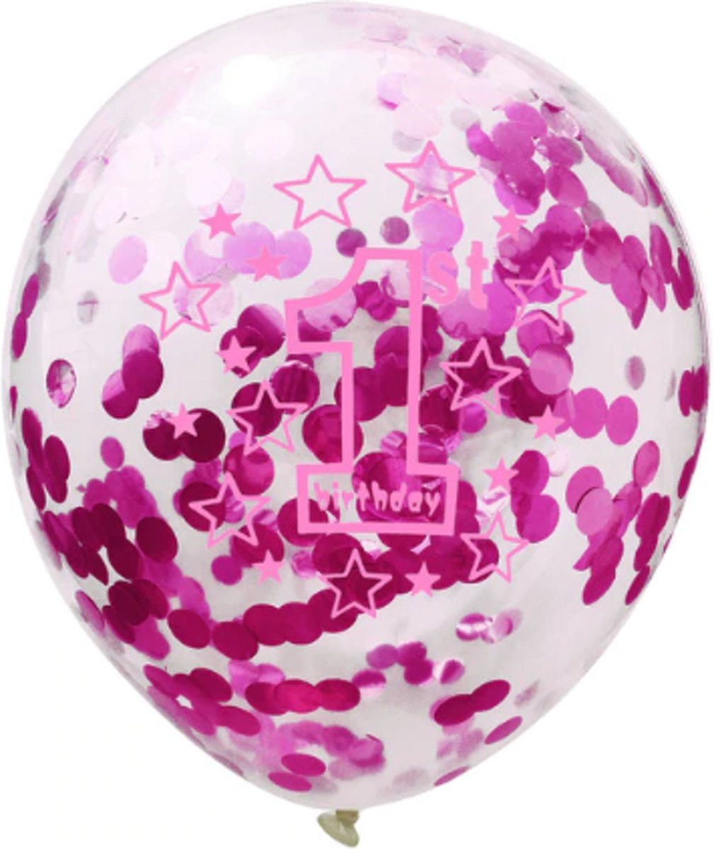 Confetti Ballonnen - 1 jaar - Versiering Pakket - Confetti balonnen  - Babyshower - Roze - 5 Stuks - 30cm