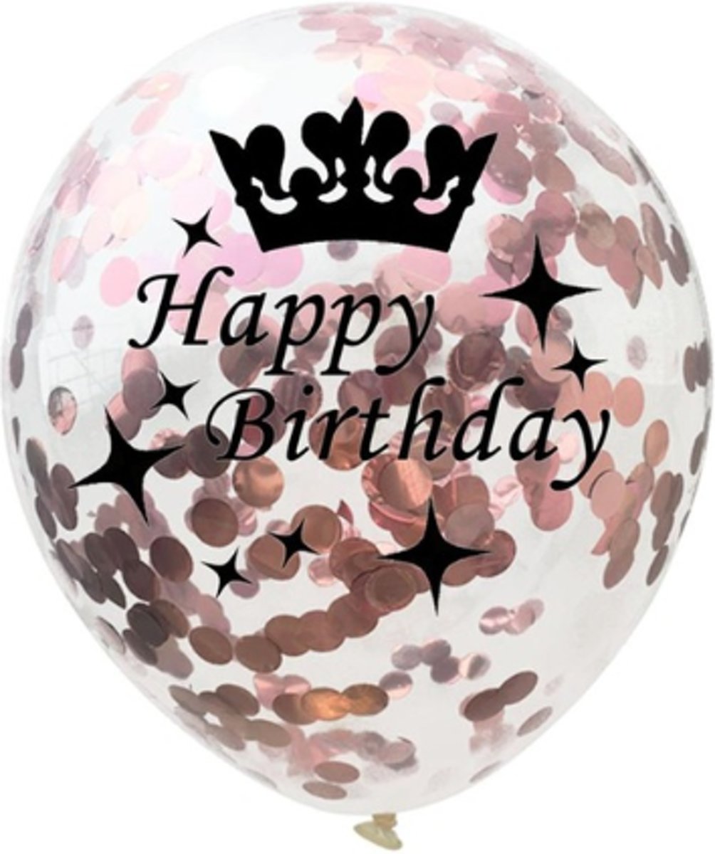 Happy Birthday - Ballonnen Set - Confetti - 5 stuks - Metallic Rose - Balonnen - 30cm