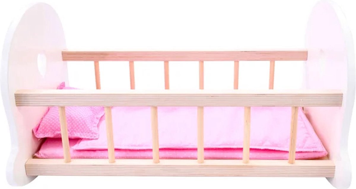 Poppen schommelbed roze/ wit