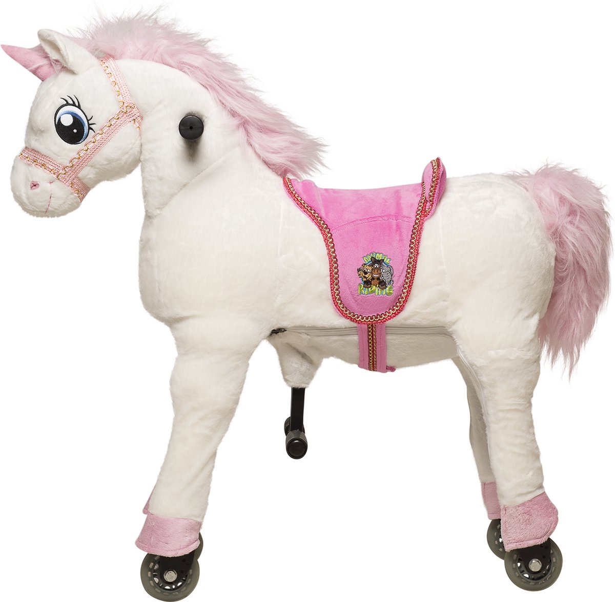 Animal Riding Eenhoorn Wit Melodie  Medium / Large - Rijdend paardenspeelgoed - Paardenspeelgoed - Zadelhoogte 67 CM- Verstelbaar pedaal 3 standen - Afneembaar zadel - Deken Roze