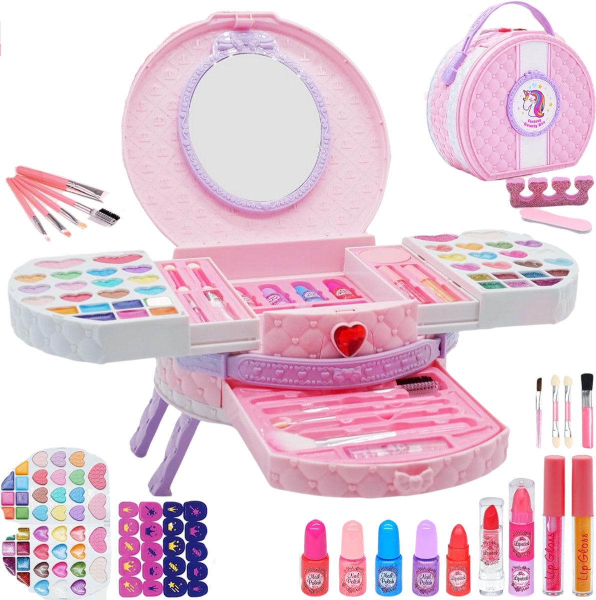   Make up Koffer Meisjes - Kinder Speelkoffer met Inhoud - Make Up Set voor Kinderen - Roze