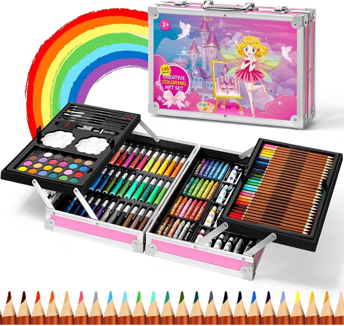   Tekenkoffer Kinderen - Tekendoos - Kleurpotloden - Stiften - Roze