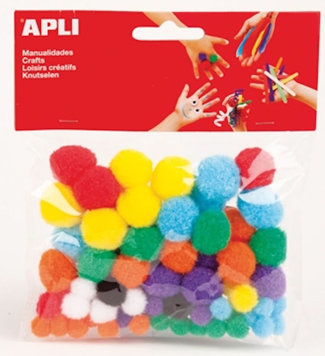 Apli gekleurde pompons, pak van 78 stuks