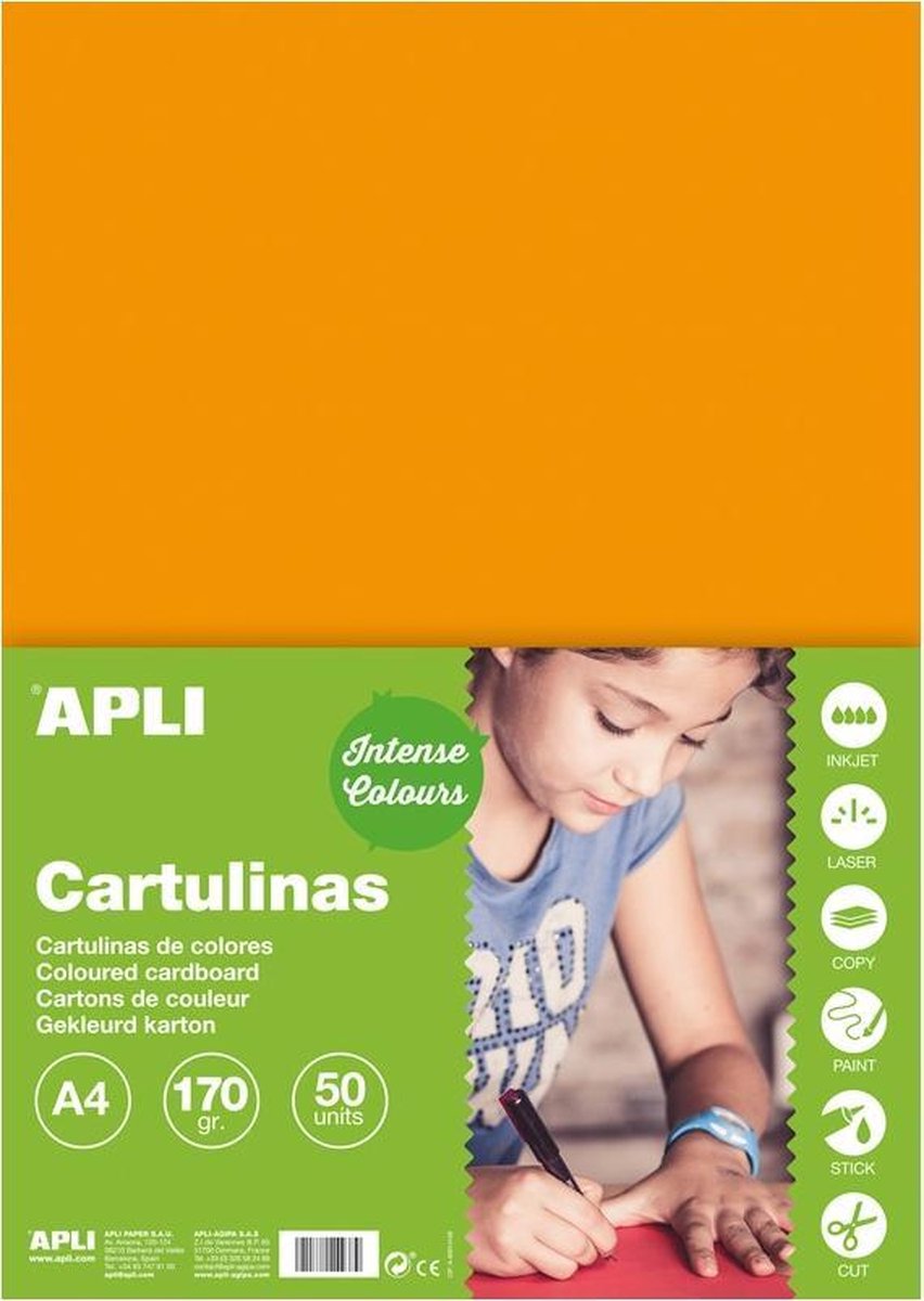 APLI Oranje Karton A4 170 g/m² - 50 vel