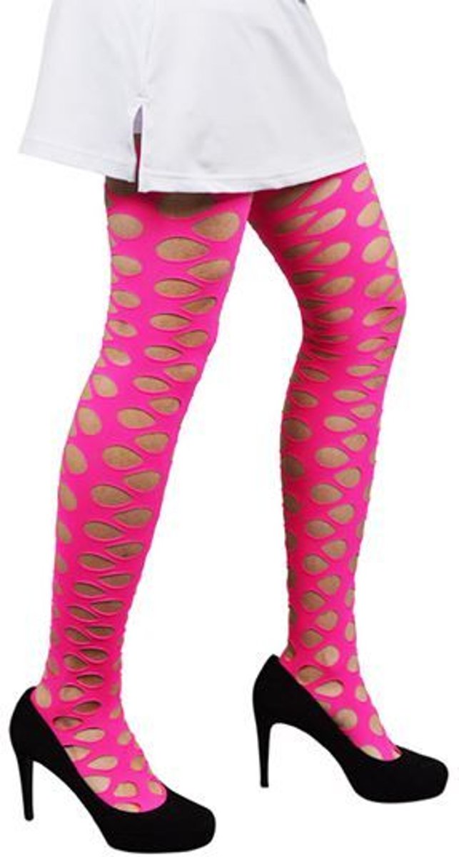 Apollo - Panty - Grote gaten - Fluor roze - L/XL